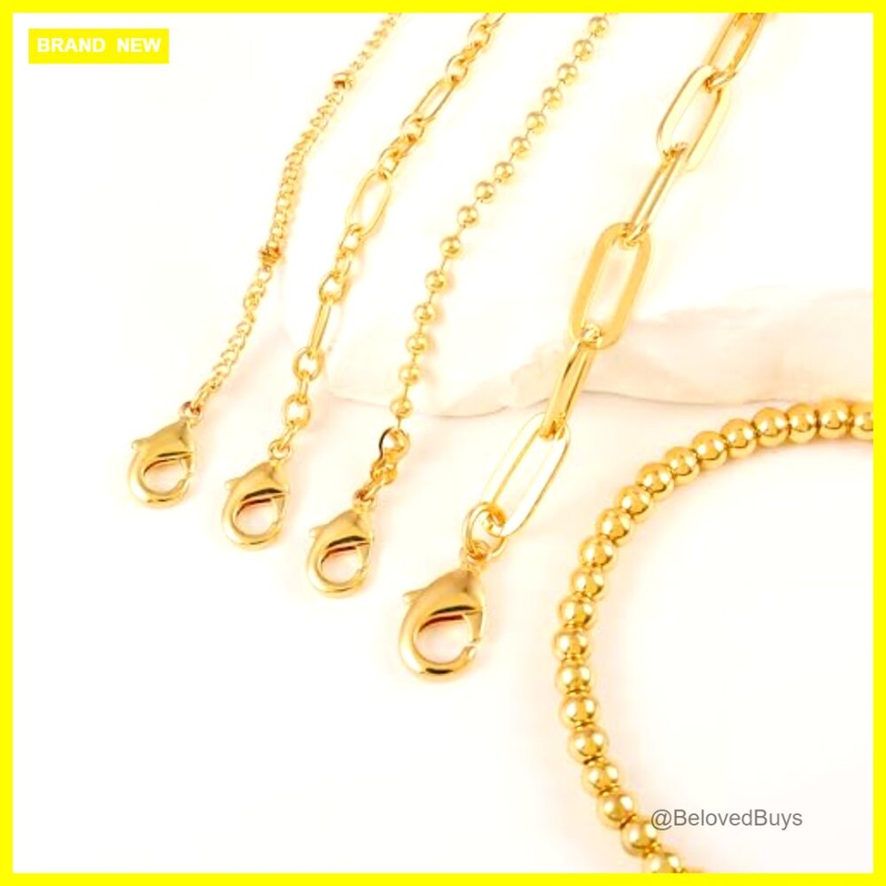 Waterproof Gold Plated Link Bracelet Set Hypoallergenic Stainless Steel - Picture 6 of 7